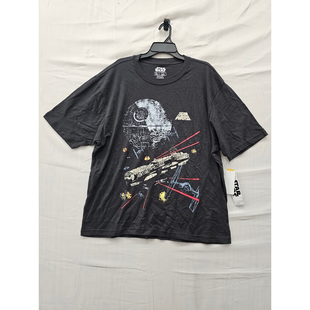 Star Wars Mens Death Star Graphic T-Shirt Black Cotton Casual Size 2XL